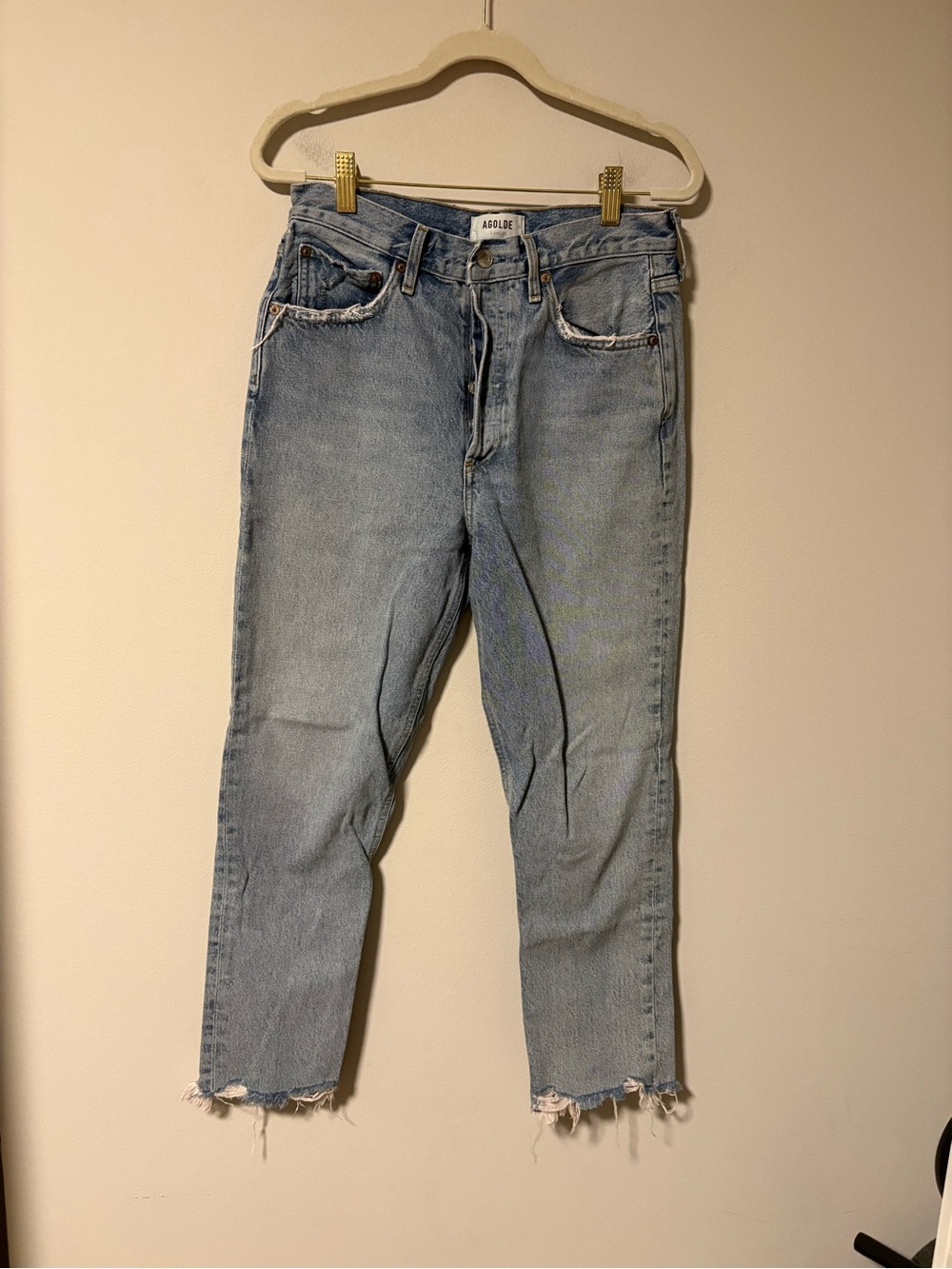 Agolde Light Wash Riley Crop High Rise Straight Leg Jeans 26